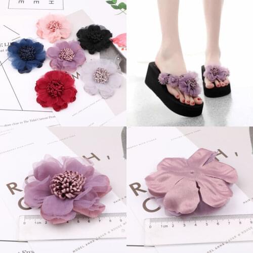 Newest Beauty Chiffon Fabric Flower Sticker Handmade Floral Sticker Girl Shoe Ornament Hair Jewelry Clip Headband Decoration