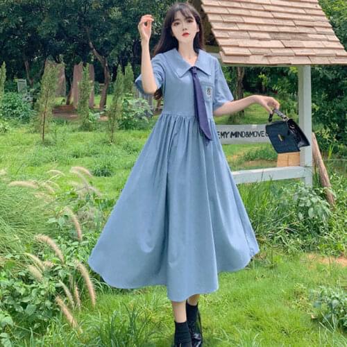 2021 summer new large womens dress Japanese college Dress Girls loose modified JK mid long skirt