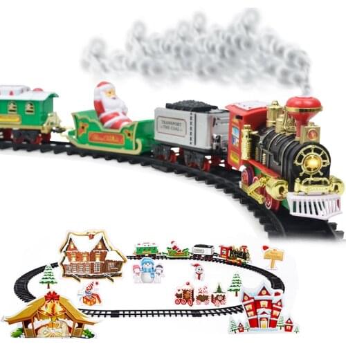 Lighting Sound Santa Claus Simulating Steam Train Electric Smoke Train Coal Carbon Carriage Retro Track Small Train Kids Toys