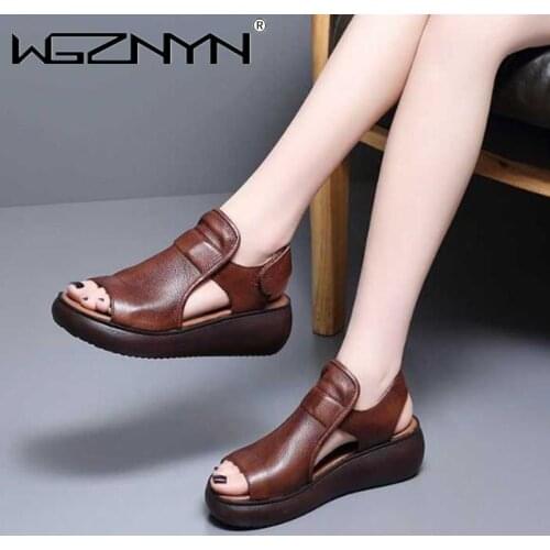2021 Fish Mouth High Quality Soft Leather Summer Roman Shoes Women Sandals Platform Heighten Shoe Wedges Sandals Open Toe Shoes