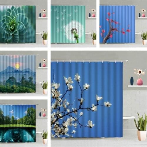 Magnolia Flower Shower Curtain Floral Plant Dandelion Mountain Forest Tree Scenery Wall Hanging Curtains Bathroom Screen Decor