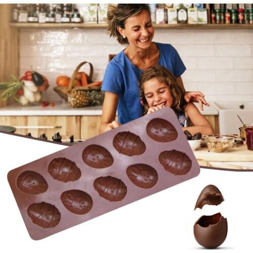 10-Cavity Easter Day Egg Shape Silicone Mold Gummy Animal Fondant Chocolate Candy Mould Cake Baking Decorating Tools Kitchen Bak
