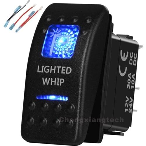 Blue Led 5 Pin on-off SPST Rocker Push Switch Lighted Whip Waterproof Overload protection Car Boat 12v/24v+Jumper Wires Set