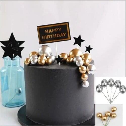 10pcs Lovely Gold Silver Ball Cake Topper Birthday Cup Cake Decoration Baby Shower Kids Birthday Party Wedding Favor Supplies