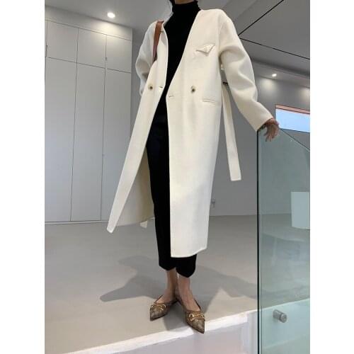 V-neck envelope design high-quality double-sided woolen woolen coat for women Korean version 21 new
