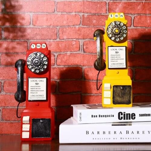 Vintage Rotate Classic Look Dial Pay Phone Model Resin Telephone Figurine Piggy Bank Home Decoration Figurines Specific Gift