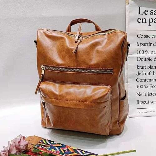 Vintage Backpack for Women Multi-pocket Back Pack European and American Style Female Purses Back bag Brown Molicha 30cm 2021 new