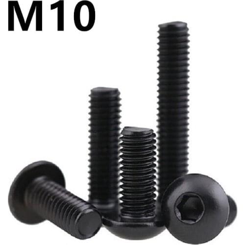 10PCS ISO7380 M10x16/20/25/30/100mm GB70.2 Black 304 Stainless Steel Round Head Screws Mushroom Hexagon Socket Button Head Screw