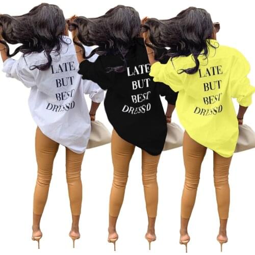 Women Fashion Letter Print Blouse Shirt Casual Long Sleeve Lapel Blouse Tops Office Lady Elegant Shirts