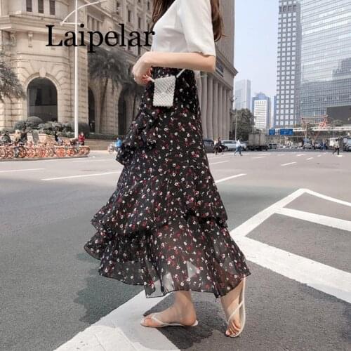 2019 Summer Women Skirts Korean Boho Bohemian Ruffles Ladies Beach Holiday Polka Dot Layer Flare High Waist Skirt For Women