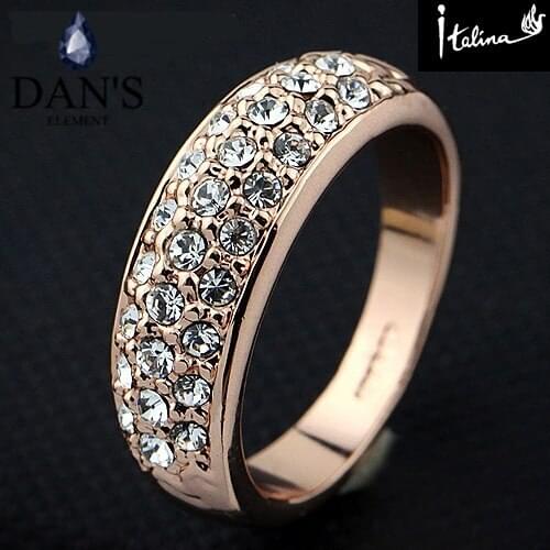 Dans Element Austrian Crystals Copper Rose Gold Color Fashion Wedding Rings for Women healthful Anti Allergies #RG90617