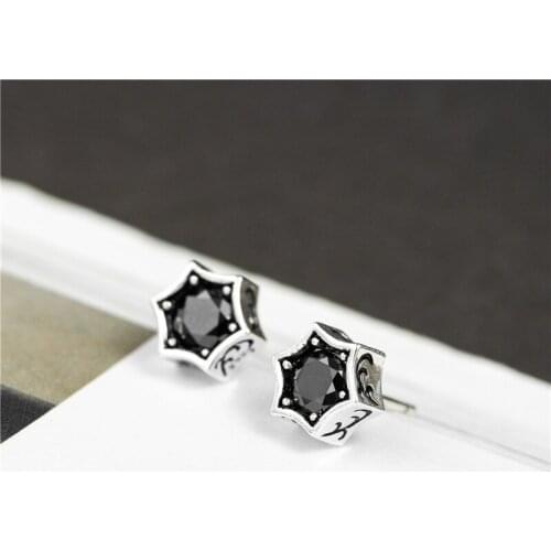 Black cz star earrings unisex 100% 925 Sterling silver Jewelry fashion Hypoallergenic Stud earrings for women gift
