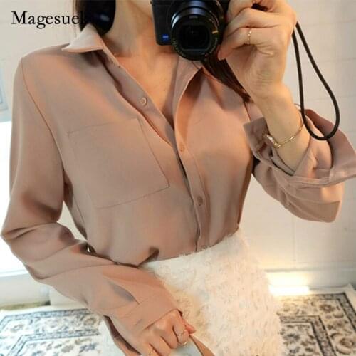 2021 women tops and blouses plus size loose Single-breasted shirt chiffon long-sleeved shirt women blusas mujer de moda 2246 50