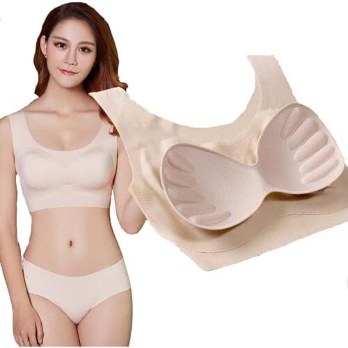 Fashion insert palm padded cup women bra wire free duoble cup super push up bra Smooth seamless thicken sexy bra top chest bra