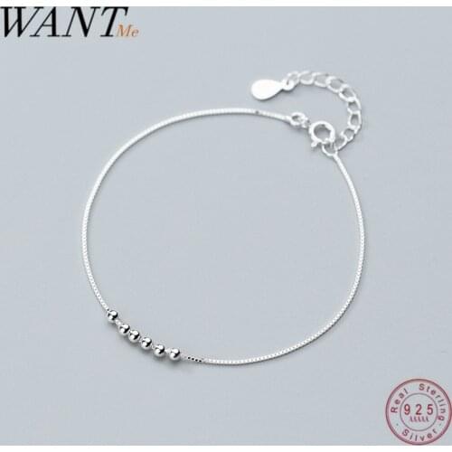WANTME Real 100% 925 Sterling Silver Minimalist Geometric Bead Chain Charm Bracelets&Bangle For Women Party Fashion Jewelry Gift