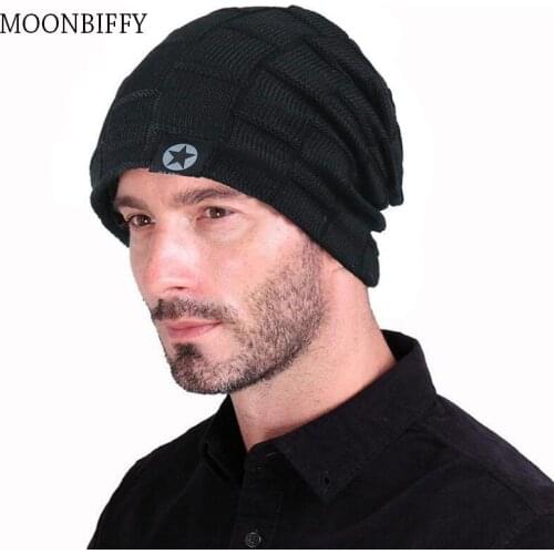 Winter Skullies Knitted Wool Hat Men Velvet Five-pointed Star Hip Hop Cap Women Warm Thicker Bonnet Beanies Unisex