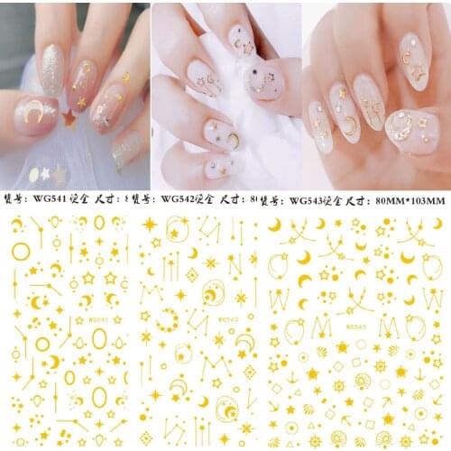 1pcs 3D Gold Nail Art Sticker Embossed Star Moon Starry Designs Adhesive Transfer Sliders Manicure Decoration