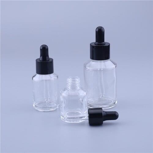 10PCS Transparent Oblique shoulder Glass Dropper Bottle 15ml 30ml 60ml Clear Essential Oil with Black dropper cap