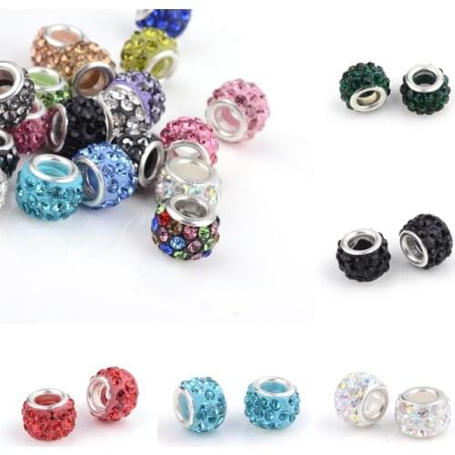 100Pcs 12MM Polymer Clay Rhinestone European Beads Rondelle Large Hole Bead For Bracelet DIY Craft Jewelry Making Accessories