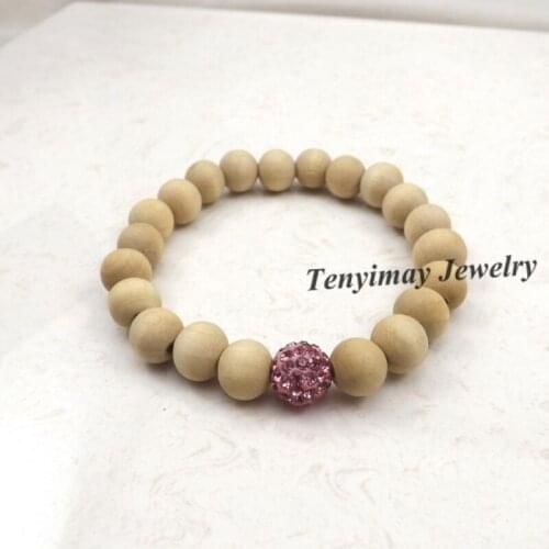 20pcs/lot Rose Pink Crystal Bracelet Original Wooden Bracelet For Gift