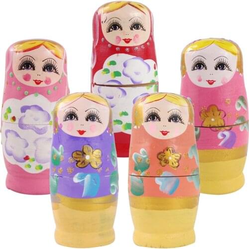 5pcs/set Matryoshka Russian Nesting Wooden Hand Painted Decor Girls Russian Nesting Doll Toy Christmas Birthday Kids Gifts