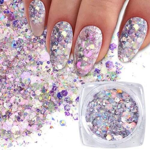 50set 12mix color Nail Mermaid Glitter Flakes Sparkly 3D Hexagon Colorful Sequins Spangles Polish Manicure Nails Art Decorations