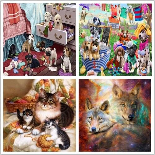 LUOVIZEM DIY 5D Diamond Painting Cute Animal Pattern Cat Dog Embroidery Full Square/Round Drill Painting Home Decor