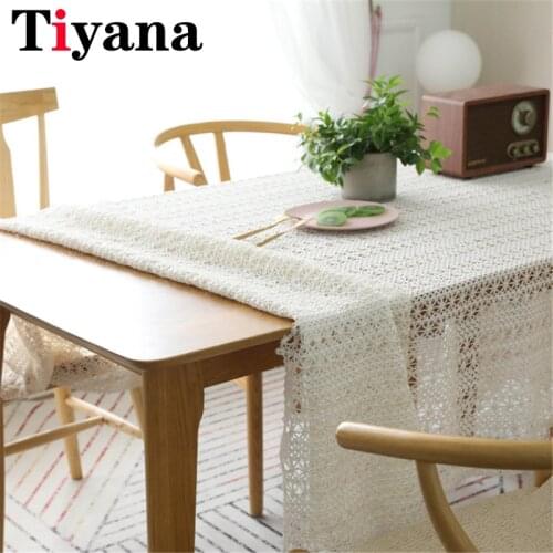 Beige Crochet Cotton Tablecloth Handmade Hollow Tablecloth Piano Cover Wedding Dining Table Decor Shooting Props M179-4