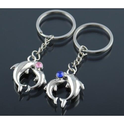 Dolphin Rhinestone Keychain Cute Pendant Lovers Couple Keyring Kye Chain Ring Cover Holder Trinket Chaveiro Sleutelhanger Brelok