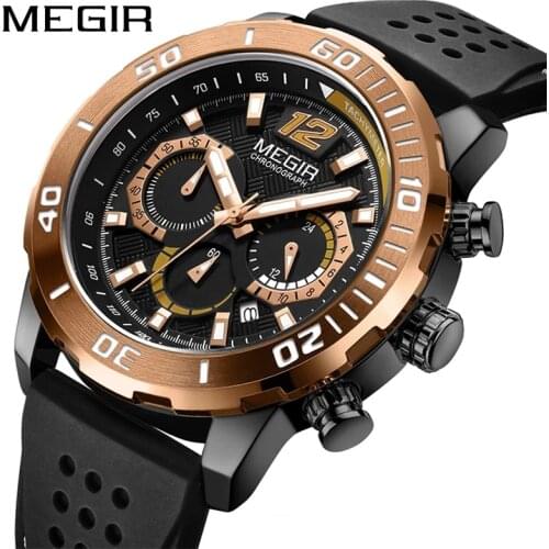 MEGIR Mens Chronograph Sport Watches Silicone Strap Luxury Brand Luminous Waterproof Military Quartz Watch Relogio Masculino