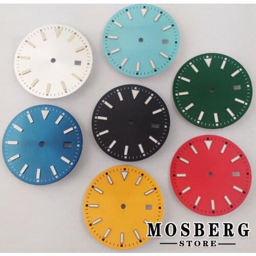 33.5mm Sterile Luminous Black Green White Blue Yellow Watch Dial With Date Window Accessories For NH35 NH35A Movement