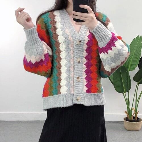 Jastie Korean Style Autumn Womens Cardigan 2021 Love Vertical Stripes Bat Sleeve Sweater Fashion Outerwear Knitted Tops