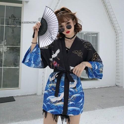 Kimonos Couple Crane Japanese Samurai Blouses Clothes Japan Woman Harajuku Tops Yukata Haori Coat Cardigan Traditional Costumes
