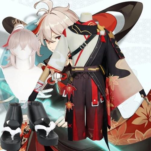 Cosplay Game Anime Genshin Impact Kaedehara Kazuha Cosplay Costume Kazuha Kimono Women Men Halloween Carnival Suit Wig Shoes