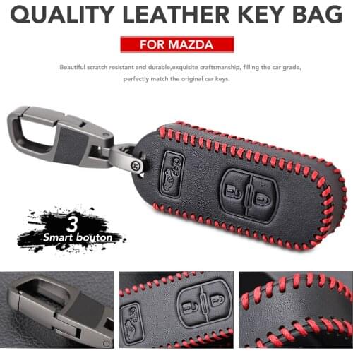 Leather Key FOB Case Cover Cap Set for Mazda 2 3 5 6 CX5 CX-5 M2 M3 M5 M6 GT Smart Remote Protect