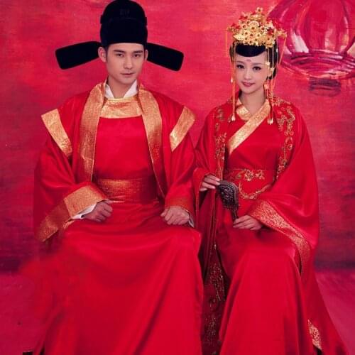 Red Traditional Chinese Wedding Hanfu Tang Dynasty Wedding Costume for Couple Bride and Groom Wedding Suits