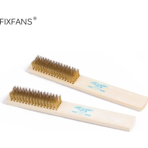 FIXFANS 2Pcs 20cm Brass Wire Brush with Wood Handle Soft Brass Bristle Metal Brush for Cleaning Rust Surface
