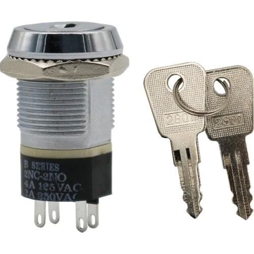 1Pc Metal 4Pin ON-OFF DPST 2Position B Series Electronic Lock Key Switch Single Position Pull Out