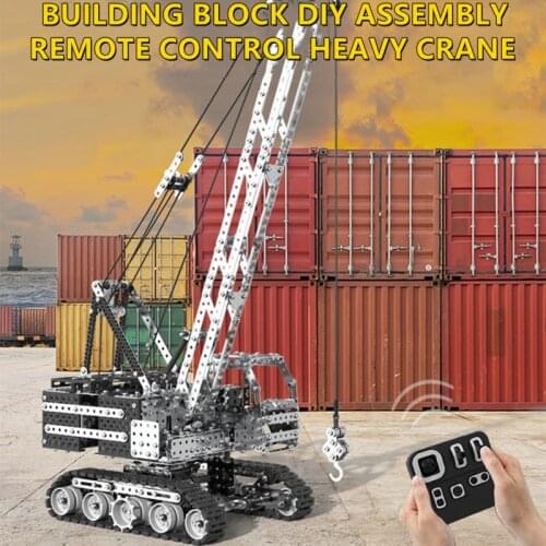 Simulation Stainless Steel Metal Liftable Remote Control Crawler Crane Assembly DIY In Situ Rotate Stretch Hook Kid RC Truck Toy