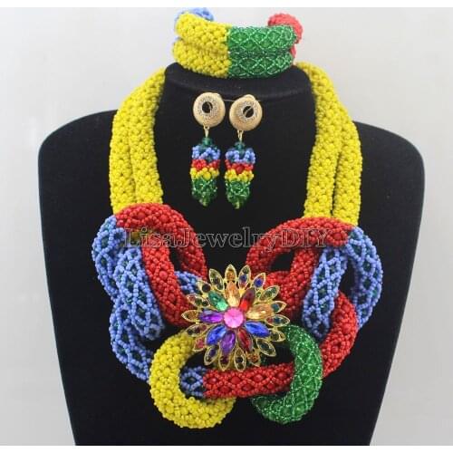 Fashionable Masquerade African Beads Jewelry Sets Crystal Beads Jewelry Set Nigerian Wedding Bridal Necklace Jewelry Set HD7629