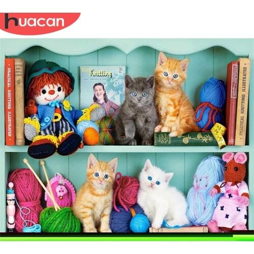 HUACAN 5D DIY Picture By Numbers Cat Wall Art HandPainted Unique Gift On Canvas Painting By Number Animal For Living Room