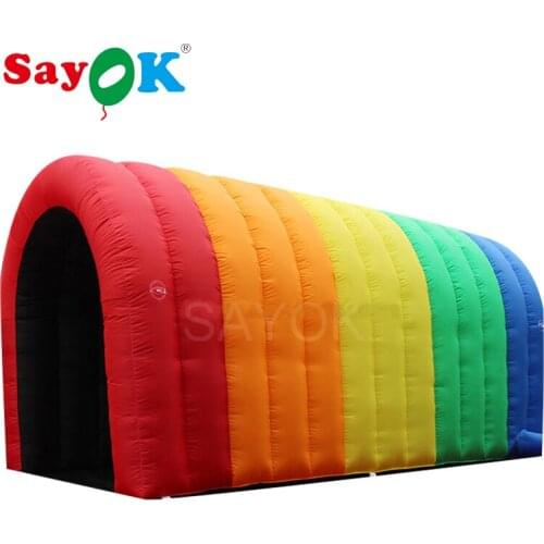 Inflatable Rainbow Tunnel Tent Colorful Sports Tunnel Entrance for Event Exhibition Promotion (4x2x2.4m)