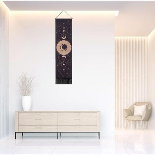 Wall Art Moon Tapestry Wall Hanging Lunar Eclipse Cycle Tassel Carpet Sun Moon Tapestries Bohemian Home Art Psychedelic Decor