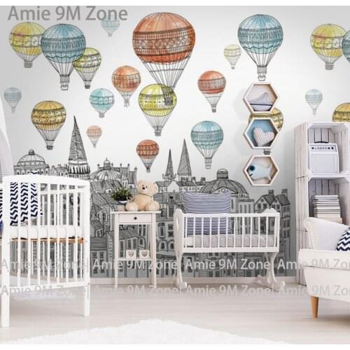 Wholesale pencil sketch hot-air balloon mural wallpaper for living room wall decor free shipping discount