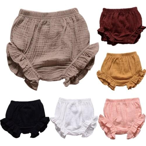 New Baby Girls Solid Shorts Ruffled Bottoms Kids Panties Summer Toddler PP Bloomers Cotton Infant Clothing 6M 12M 2 3 4 Years