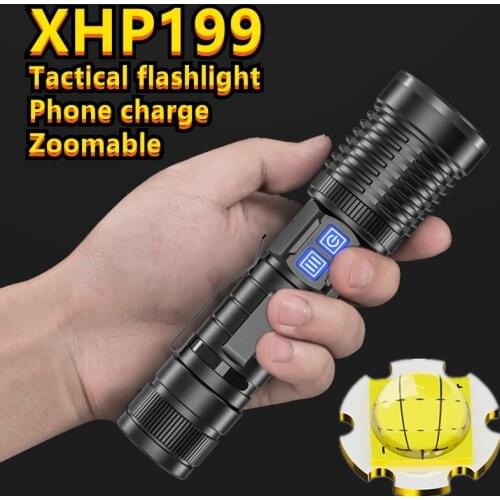New 900000LM XHP199 9Core LED Flashlight Usb Rechargeable Tactical Flashlight Zoom Torch XHP50 Flashlight Lantern by 26650/18650