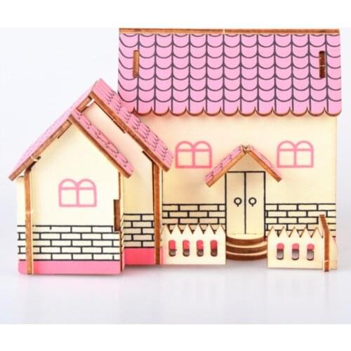 DIY Model toys 3D Wooden Puzzle- Purple cottage Wooden Kits Model Educational Puzzle Game Assembling Toys Gift for Kids Adult P5