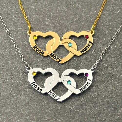 Personalized Love Pendant Heart Necklace with Birthstone,Customized Name Triple Heart Necklace,Gift for Women