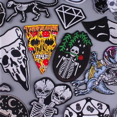 Skull Patch Iron On Patches For Clothing Rose Appliques Pizza Thermo Stickers Embroidered Patches On Clothes DIY Badge On Jacket