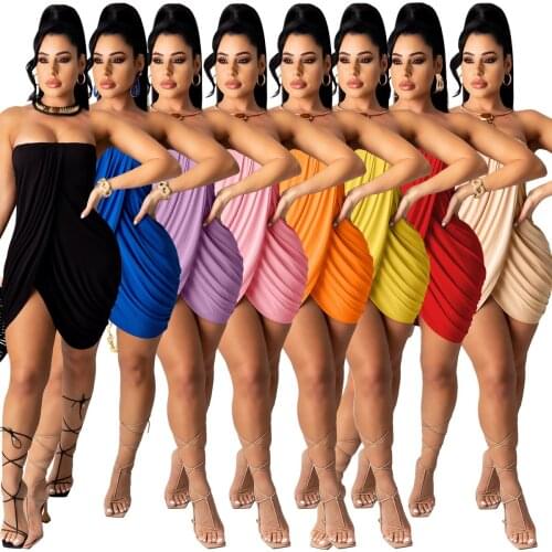 Dresses for Women Sleeveless Draped Skinny Sexy & Club Dresses Solid Color Backless Side Split Midnight Outfit Party Mini Dress